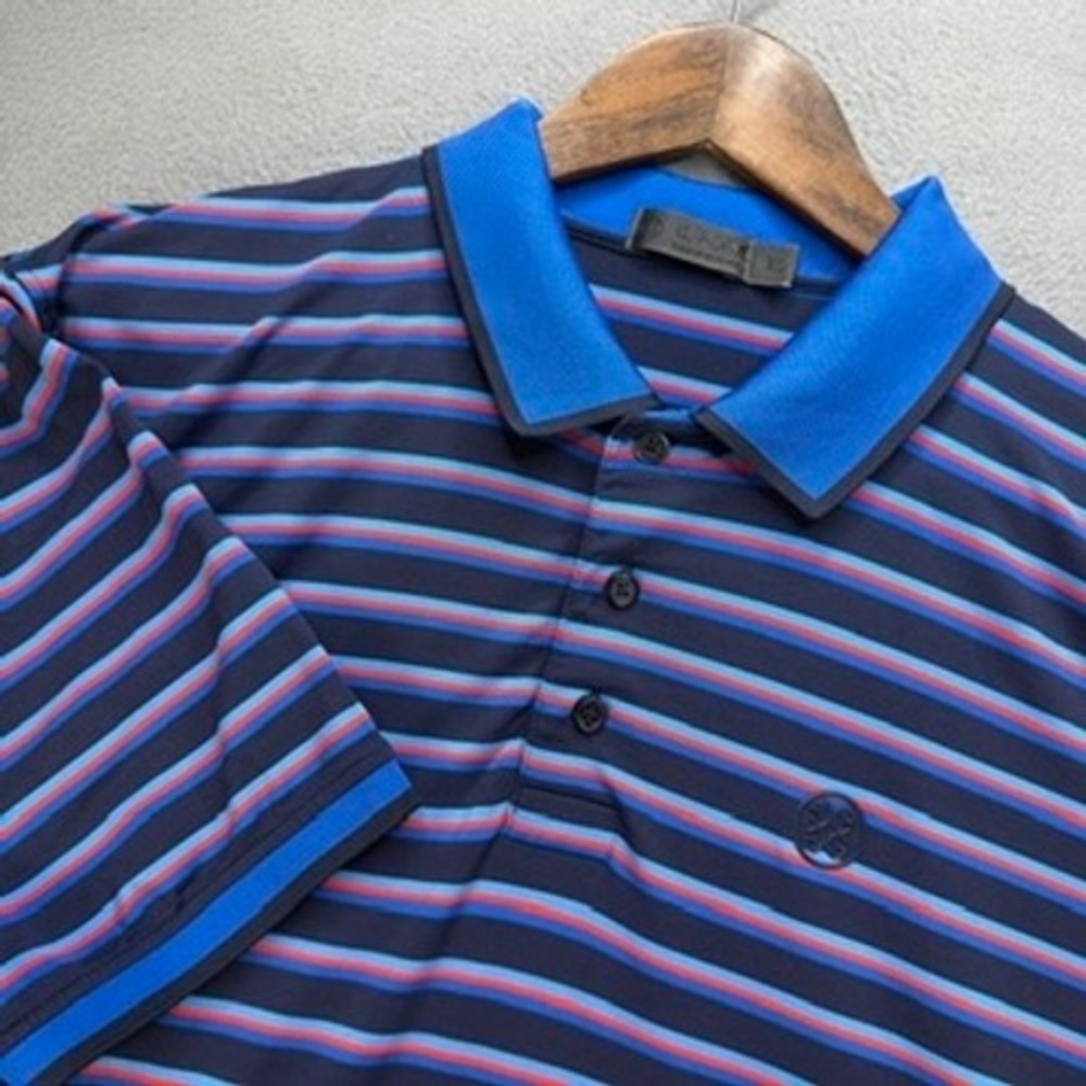 G/FORE Performance Golf Polo Shirt Regular Fit XL Blue Striped Logo Athletic